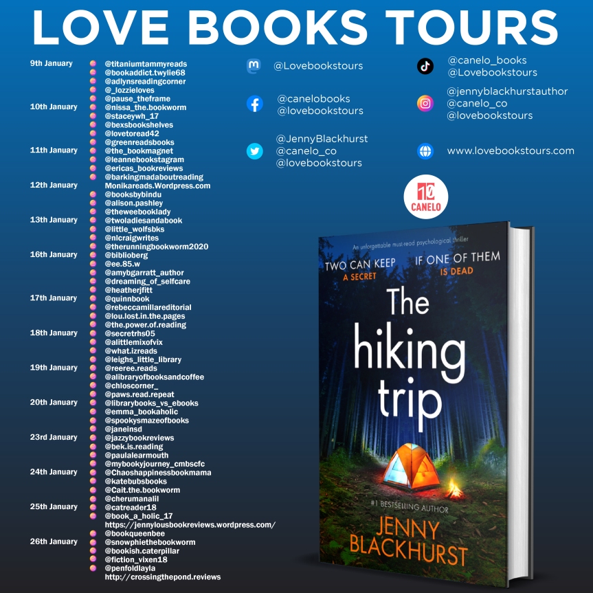 Starting next week The Hiking Trip by Jenny Blackhurst @JennyBlackhurst @canelo_co organised by @lovebookstours @KellyAlacey #blogtour #booktwitter